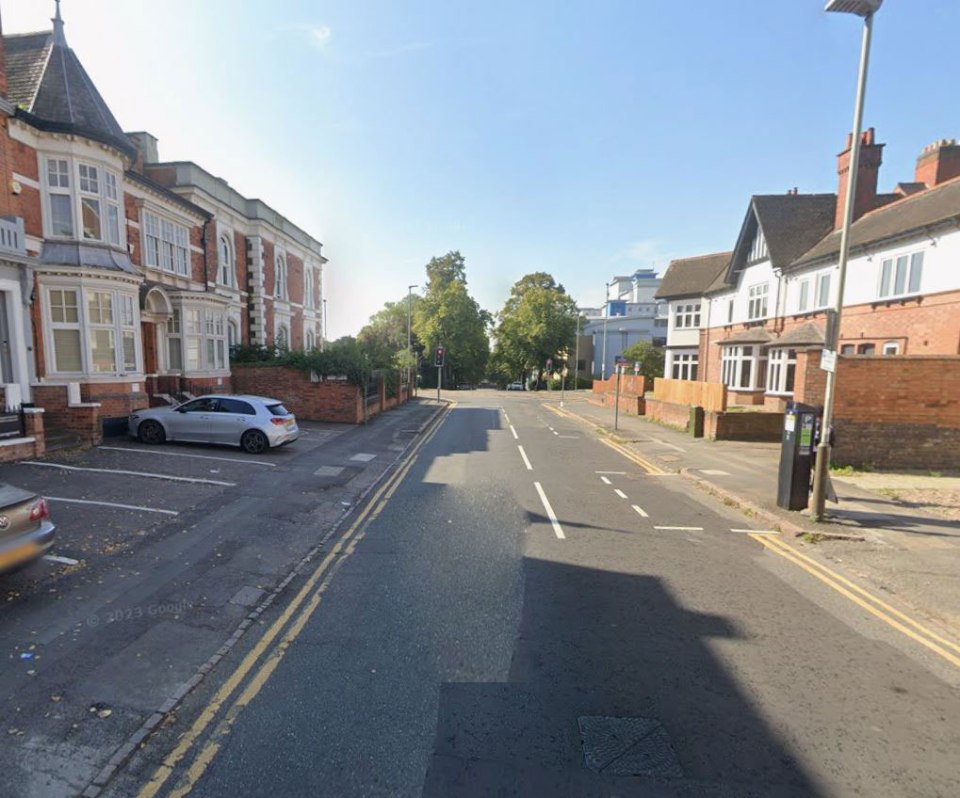 Street view of De Montfort Street, Leicester, following a car and pedestrian collision.