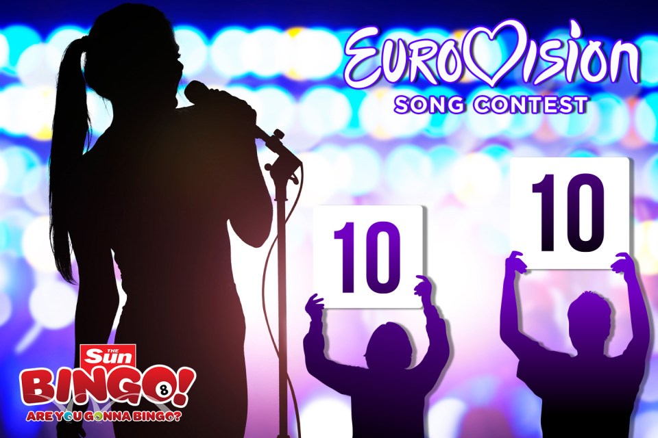 Illustration of a singer receiving a score of 10 at the Eurovision Song Contest.