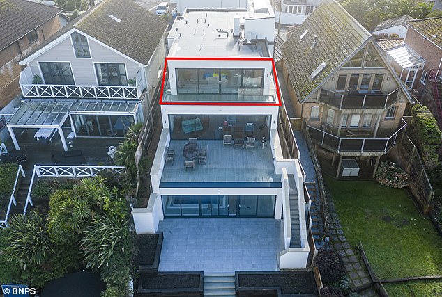 The balcony (highlighted) in Mr Kennedy's home he was forced to put in retrospective applications after Celia lodged a formal complaint over the breach of planning rules