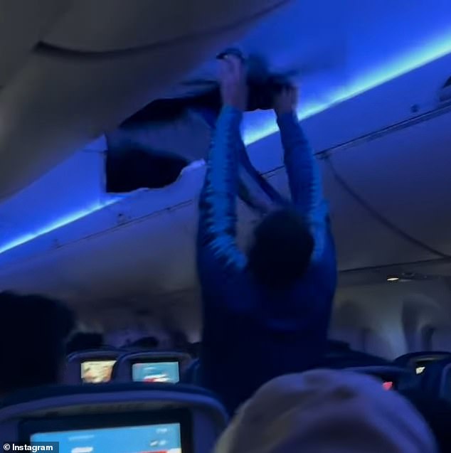 A man was seen in the middle of the aisle attempting to catch one of the pigeons just before it was escorted off by staff