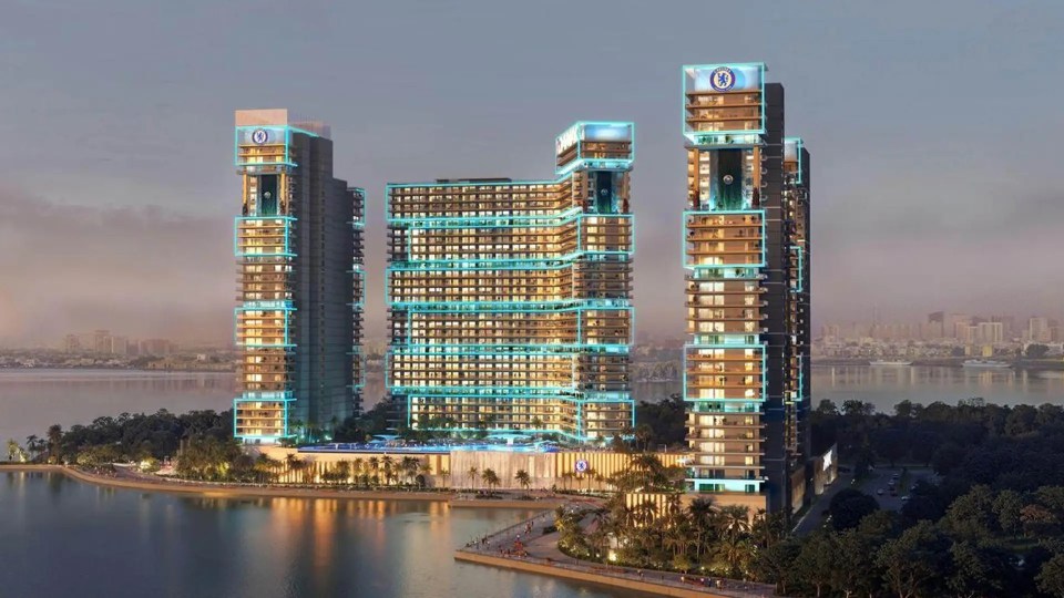 Illustration of luxury football-themed apartments in Dubai.