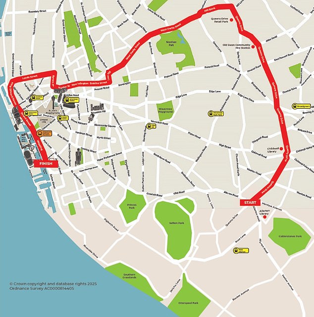 Pictured is the route of the trophy parade in Liverpool. Water Street did not appear to be a road that was closed