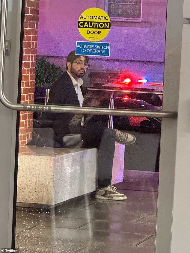 In one image, Rodriguez sits calmly at a bench with one leg crossed over the other