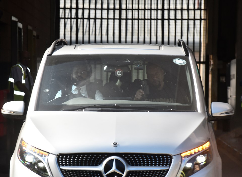 Chris Brown leaving Forest Bank Prison in a Mercedes van.