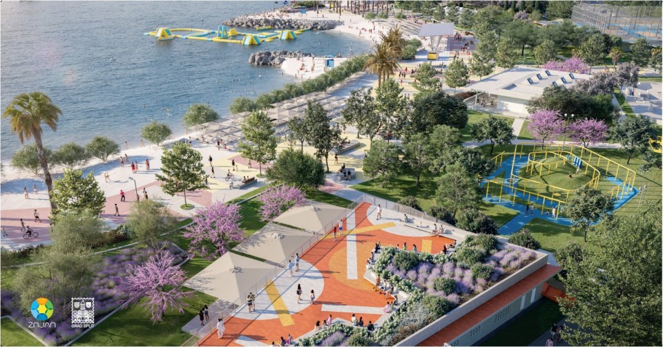 Illustration of Žnjan, Split's revitalized coastal neighborhood.