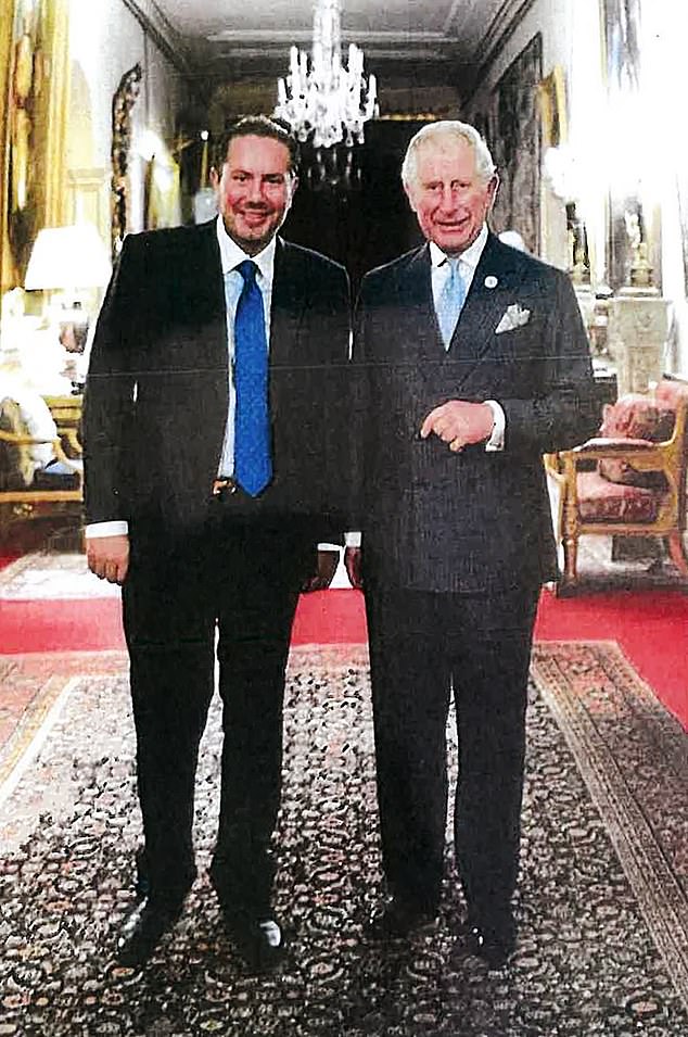 James Stunt was repeatedly welcomed at royal palaces and won the unlikely friendship and affection of the future King, according to Stunt's former butler John Gilmour. Pictured with the then-Prince of Wales in Clarence House