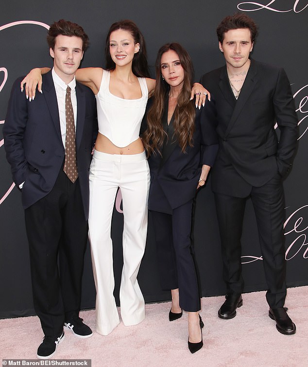 Cruz Beckham has weighed in on the bitter feud tearing his family apart as he reflected on one of his mother Victoria's 2001 songs (pictured L-R in 2024 Cruz, Nicola, Victoria and Brooklyn)