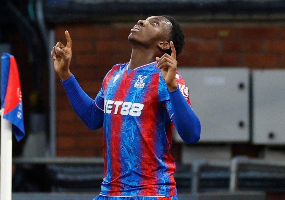 Eddie Nketiah of Crystal Palace celebrates scoring a goal.