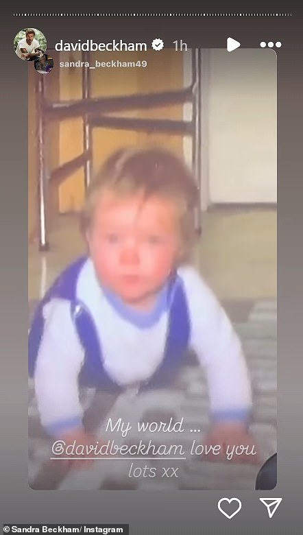 Sandra took to Instagram to post the video of a young David crawling for the camera, and she wrote: 'My world... love you lots xx'
