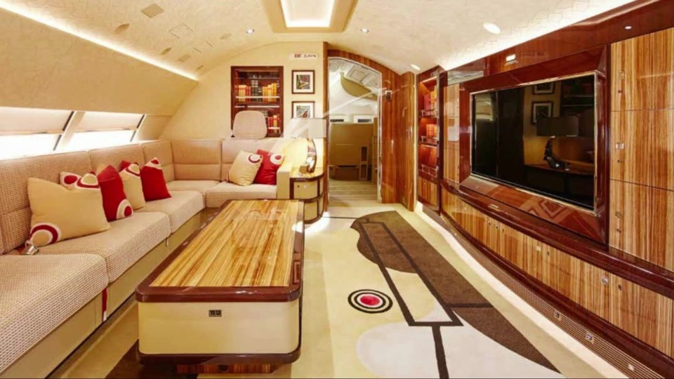 Luxurious interior of a private jet.