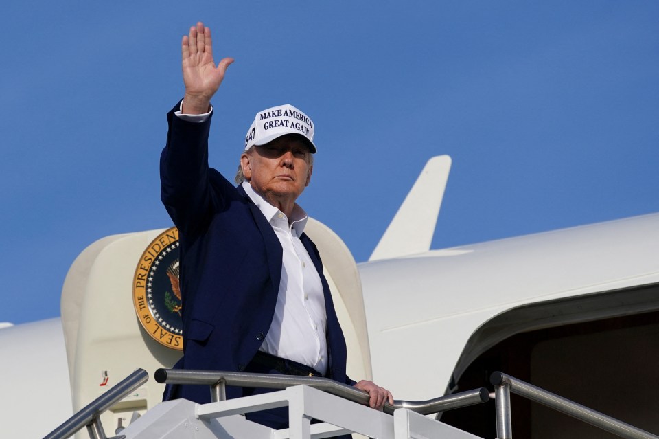 President Trump waving goodbye from Air Force One.