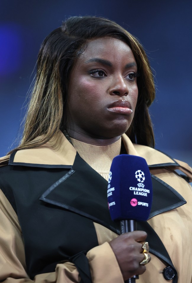 Eni Aluko, TNT Sports pundit, at a UEFA Champions League match.