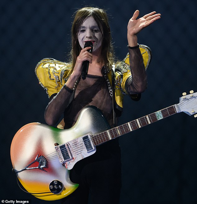 Pictured: Lucio Corsi representing Italy during the rehearsal ahead of Semi Final Round 1 of the 69th Eurovision Song Contest