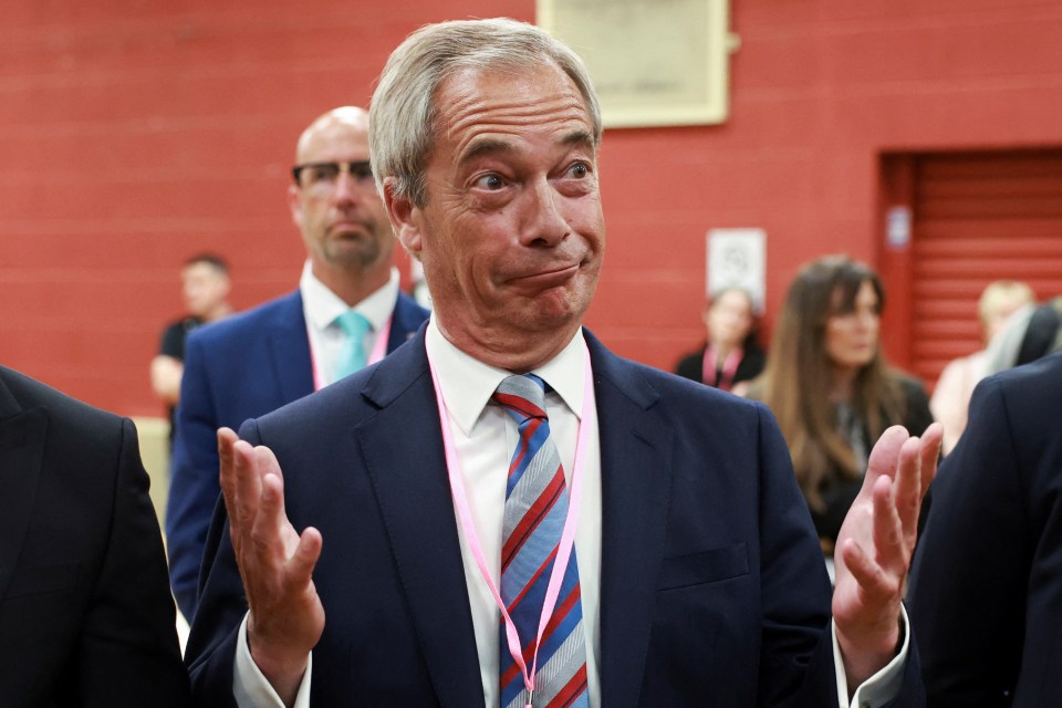 Nigel Farage reacting to election results.