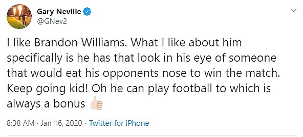 Gary Neville was a fan of Williams in his breakthrough season at United