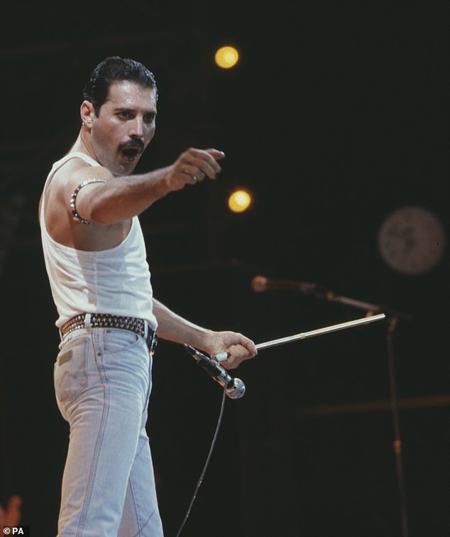 Queen frontman Freddie Mercury, pictured on stage at Live Aid at London's Wembley Stadium in July 1985, has been revealed to have fathered a secret daughter
