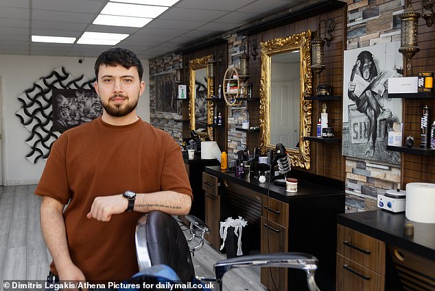 Pictured last month at the empty Turkish-style barbers in Porth where he works, Snur Abdulhmid, 18, said there were already 'too many' salons