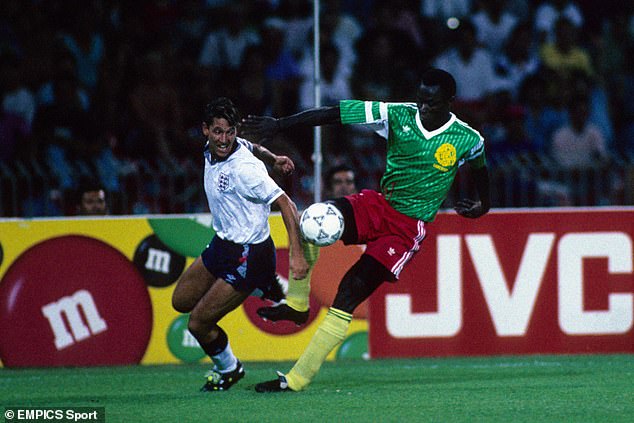 Lineker was widely praised for his heroic performance in the 1990 World Cup (pictured here in the quarter final against Cameroon) as England reached the semi-final before being beaten on penalties by Germany