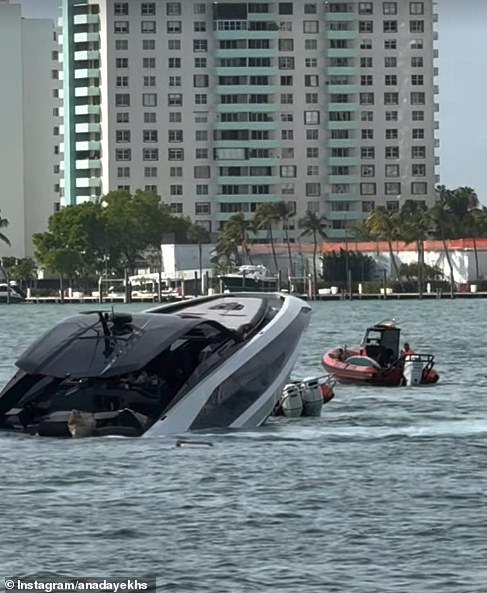 Dozens of glamorous bikini-wearing women were frantically rescued from a sinking Lamborghini yacht off the coast of Miami Beach