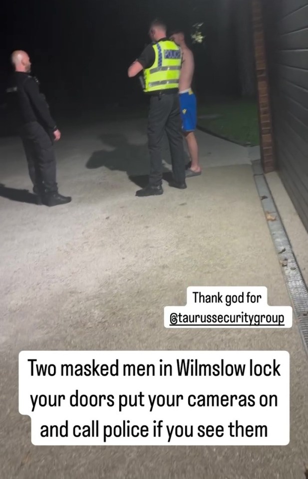 Police officers apprehending a suspect at night.