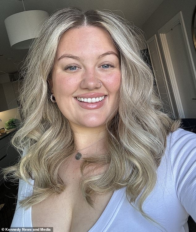 Sophie Ellis (pictured), from Manchester, was waiting for her Hinge match at her local Flight Club when her date texted to let her know his Uber had been delayed