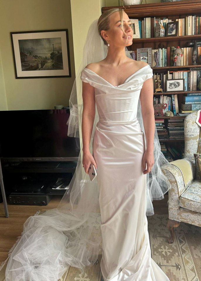 Bride in Vivienne Westwood wedding dress.