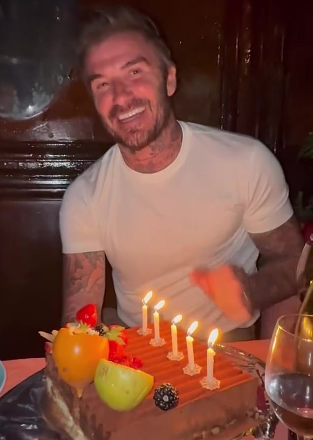 Beckham and family celebrated his 50th in France where he was treated to a cake