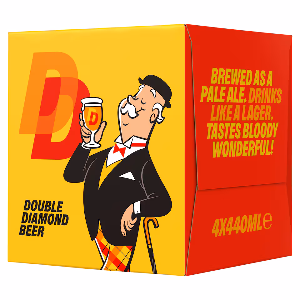 Illustration of a Double Diamond Beer box.