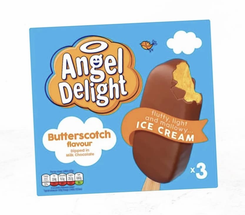 Package of three Angel Delight Butterscotch ice cream bars.