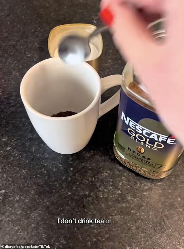 Then she explained how she won't ever buy tea or coffee at home and waits until she is at work to have one, as the company pays for it