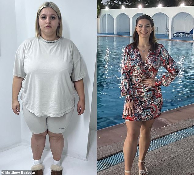 At 18st and a size 28 (left), Rhianna Berry, 26, had tried multiple diets but could not lose weight naturally. After a gastric sleeve in Turkey she has shed 8st (right)