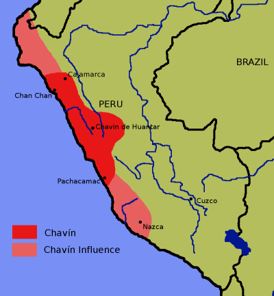 Map of Chavín and Chavín influence in Peru.