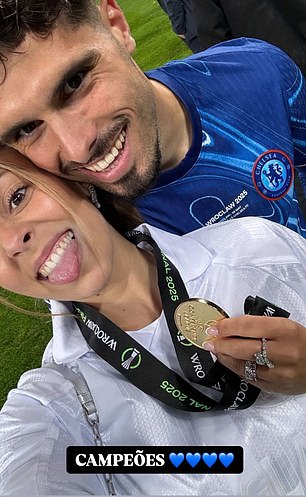 Pedro Neto's girlfriend Carolina Silva sported the forward's Conference League winners' medal