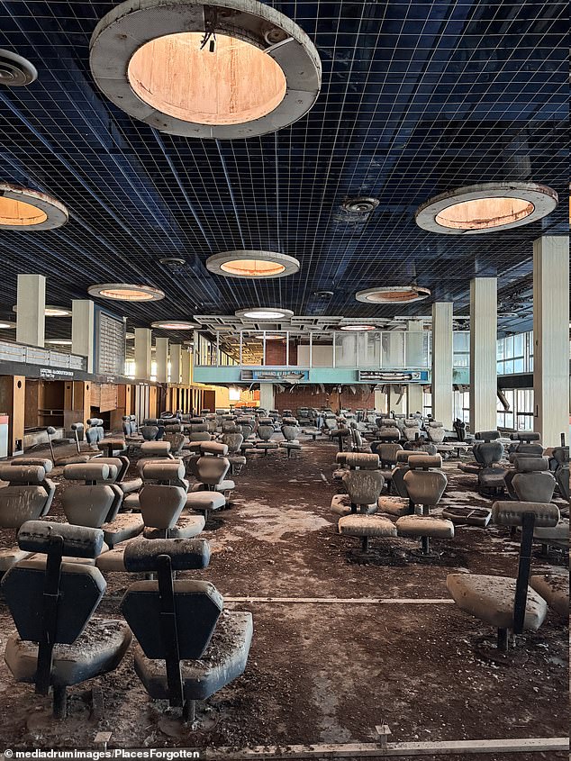 Images show the derelict terminal, decaying runways, and aircraft that have been left untouched for decades