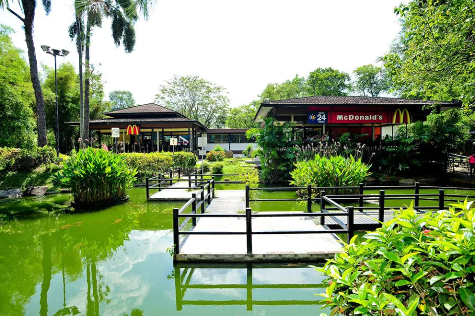 McDonald's restaurant in a Japanese-style garden setting.