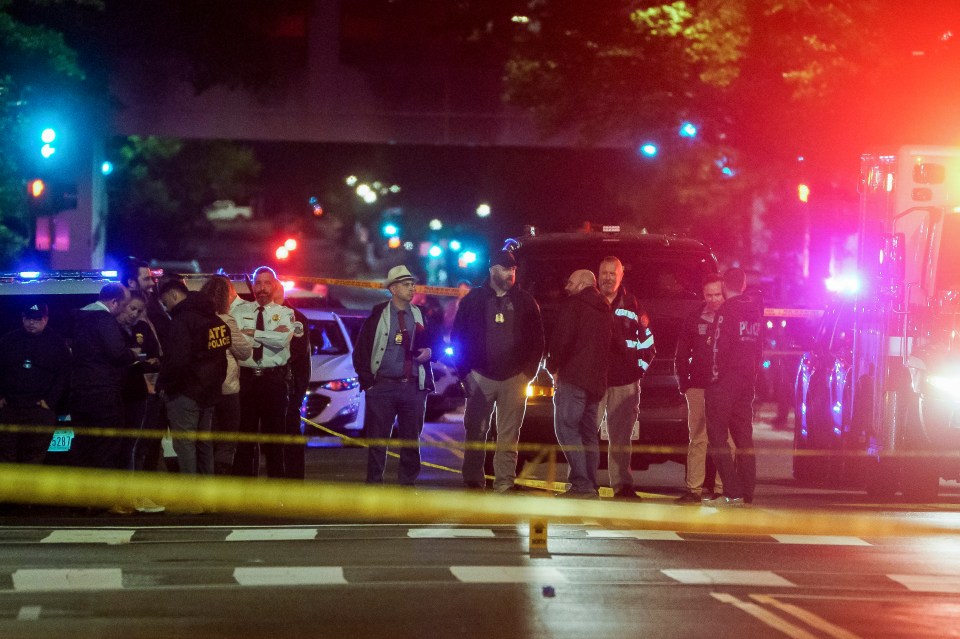 Police officers at a crime scene near the Capital Jewish Museum in Washington, D.C.