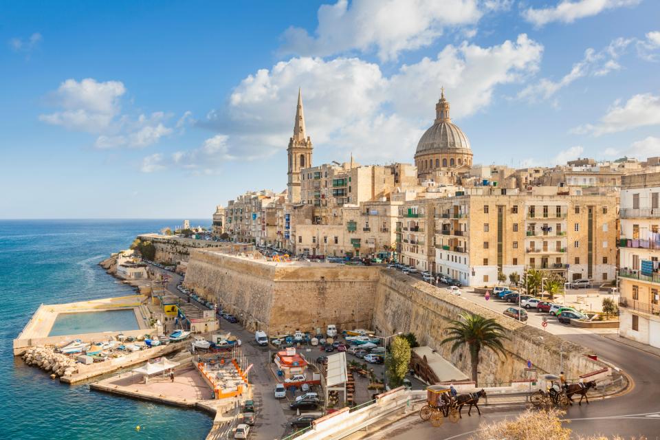 Valletta skyline and Marsamxett Harbour, Malta.