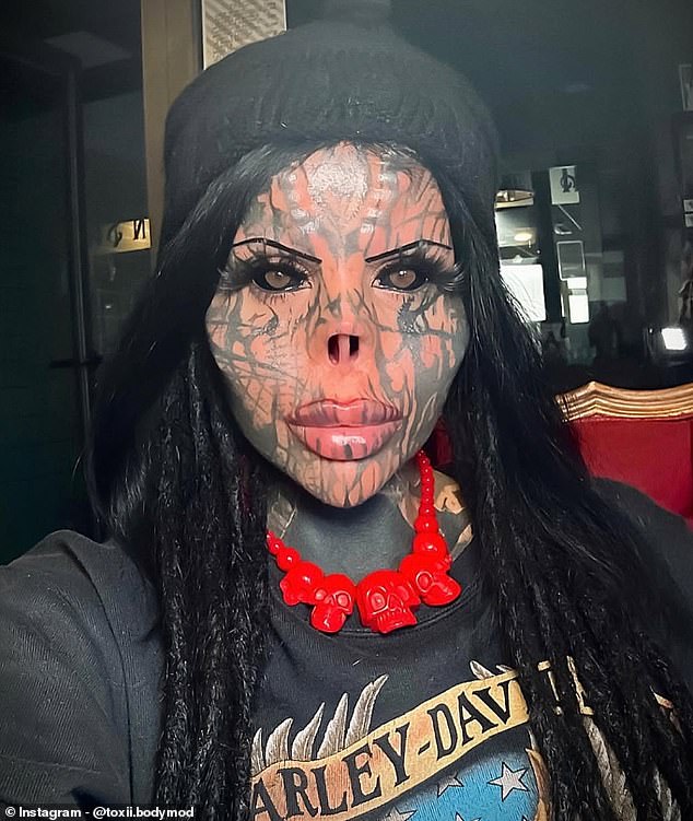 Toxii, 31, from Belgium, started her body modification journey four years ago and now looks worlds away from her former self
