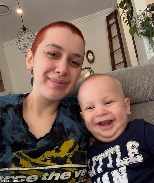 Jayda Chamberlain (pictured with nine-month-old son Mack) was diagnosed with stage four Desmoplastic Small Round Cell Sarcoma (DSRC)