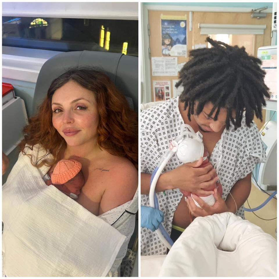 Photo collage of a woman holding a newborn baby and a person holding another newborn baby.