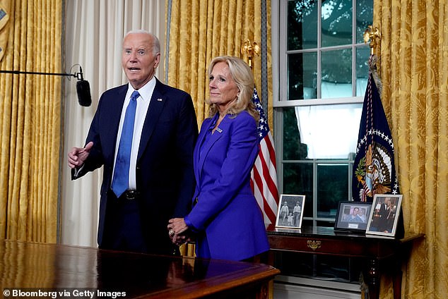Joe and Jill Biden are plotting their comeback after exiting the White House - above the couple in the Oval in July 2024 after the then-president explained to the nation his decision not to seek a second term