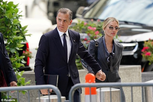 Hunter Biden is said to be $15 million in debt from his legal fees, above Hunter and wife Melissa Cohen at federal court in Wilmington, Del., in June 2024