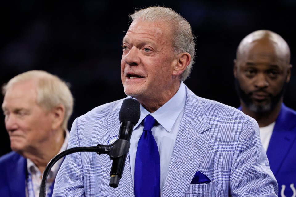 Jim Irsay, owner of the Indianapolis Colts, speaking at a Ring of Honor induction ceremony.