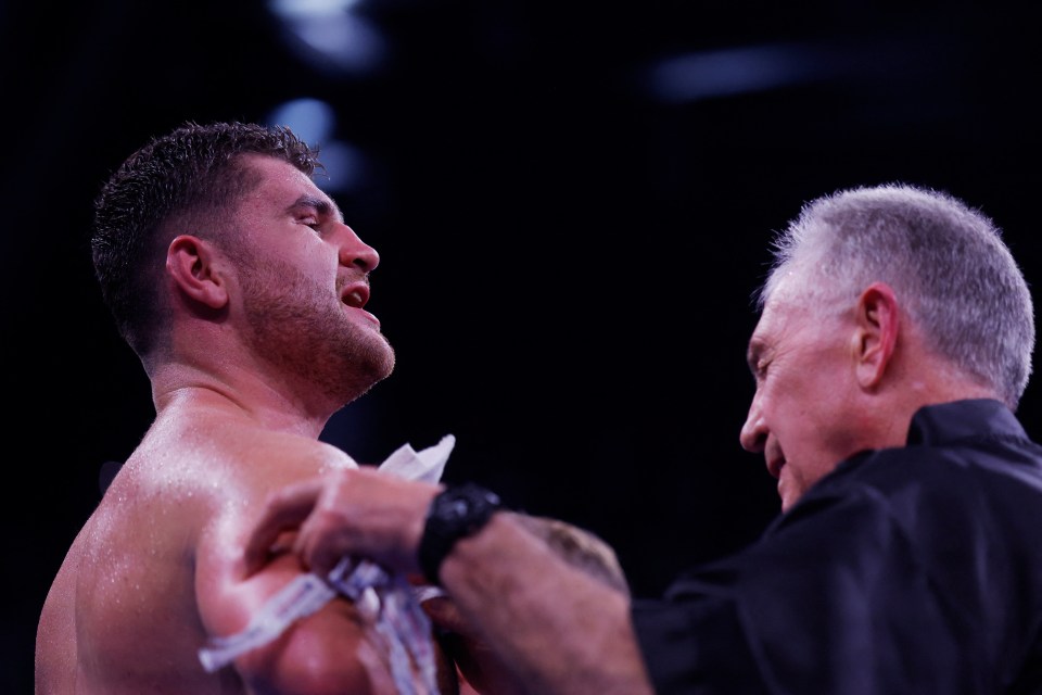 Boxing - Johnny Fisher v David Allen - WBA Intercontinental Heavyweight Title - Copper Box Arena, London, Britain - May 17, 2025 Johnny Fisher reacts after losing his fight against David Allen Action Images via Reuters/Andrew Couldridge