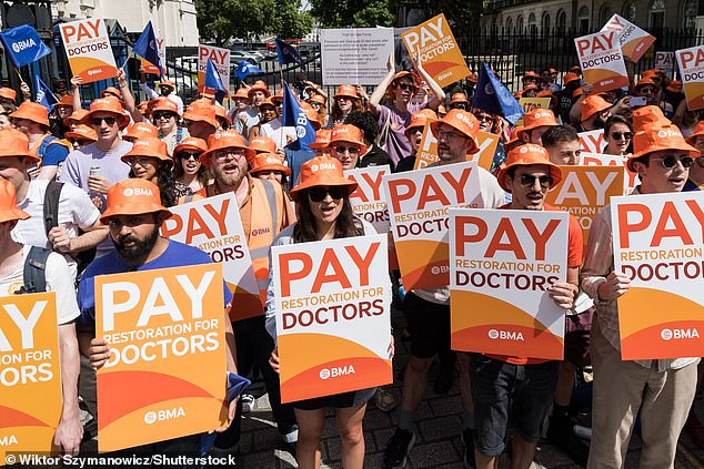 Junior doctors on strike in June 2024. The doctors have voted to accept a pay deal after two years of strikes which brought the NHS to its knees