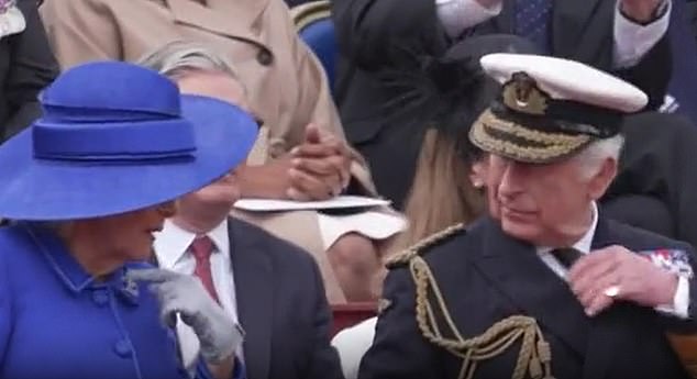 Prime Minister Keir Starmer came to Queen Camilla's rescue during today's VE Day festivities (pictured)