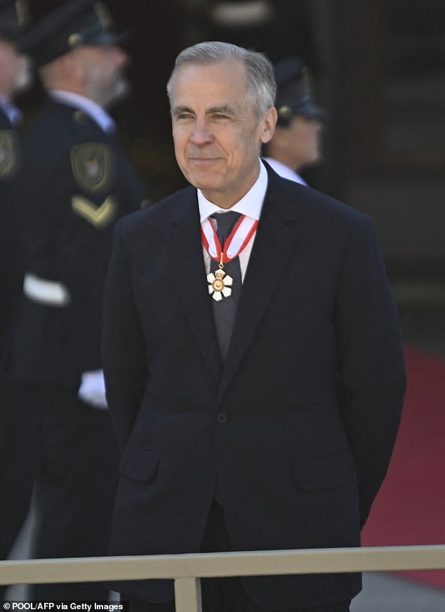 Recently-elected Prime Minister Mark Carney stood waiting for the royal couple outside the Senate of Canada