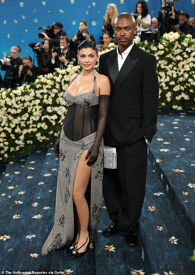 ‘Timothée did consider going to the Met Gala, but he is a huge Knicks fan and Kylie knows this’ the source said (Pictured Jenner and designer Maximilian Davis at the Met Gala)