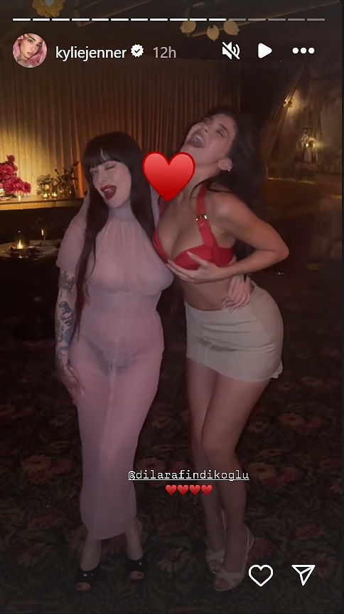 Jenner rocked a racy red bra as a top and beige miniskirt