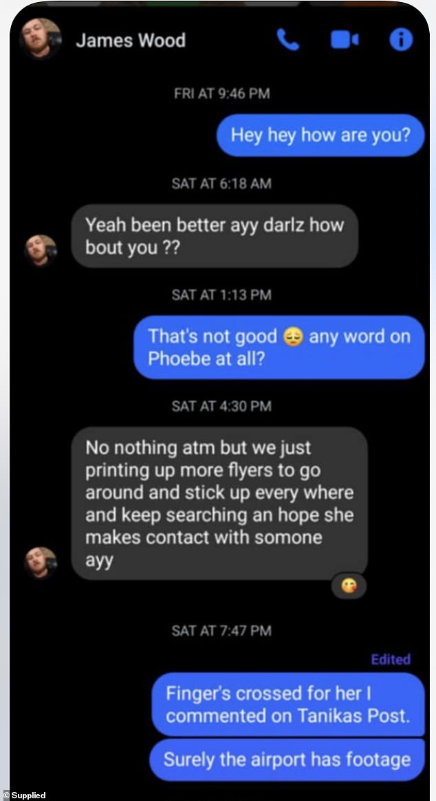 Daily Mail Australia have obtained the private messages that Wood sent hours after Pheobe was reported missing.